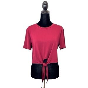EVis Vi Crop Women’s Burgundy Short Sleeve Tie Front Top Size-L NWT